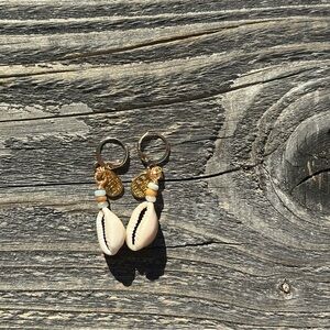 Natural Amazonite Cowrie Seashell Earrings